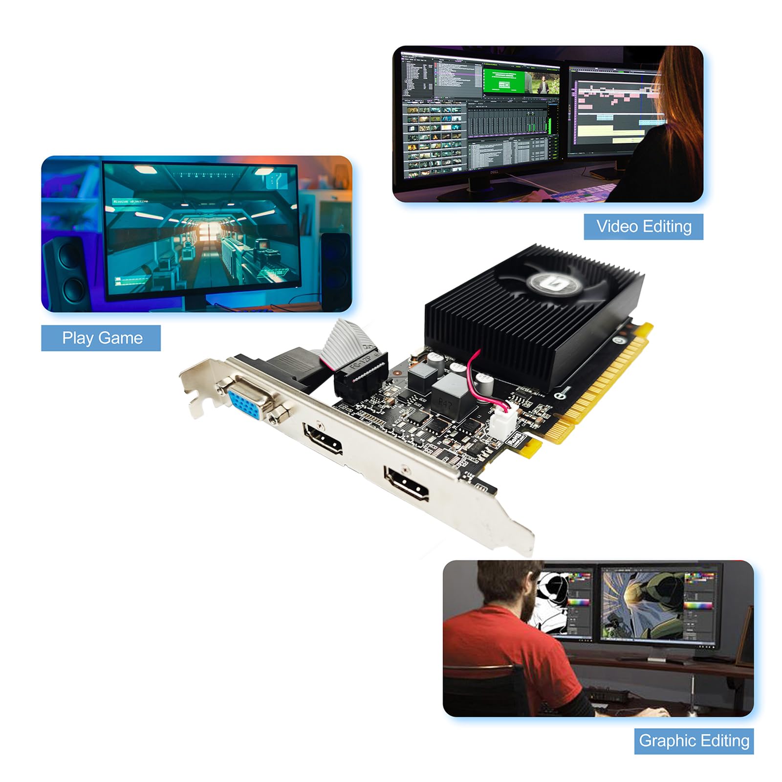 Glorto GeForce GT 730 2G Low Profile Graphics Card, 2X HDMI, VGA, DDR3, PCI Express 1.0 x16, Entry Level GPU for PC, SFF and HTPC