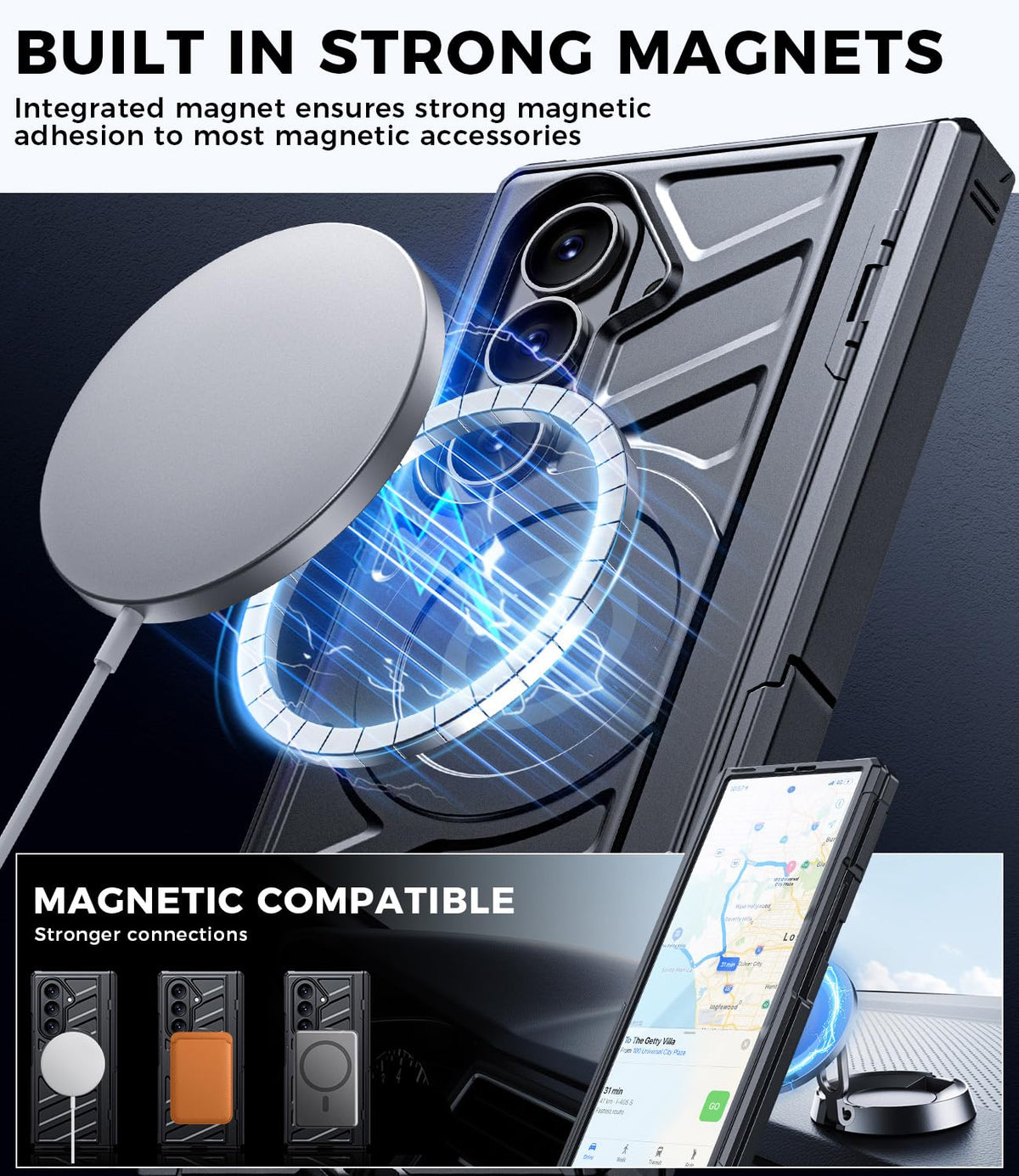 LEIAU for Galaxy Z-Fold-8 Ultra Case: Business Magnetic Phone Case [Compatible with MagSafe][Hinge Protection][Dual Kickstand] TPU+PC Cover for zfold 8 Ultra 5G 2026 Daily Life Black