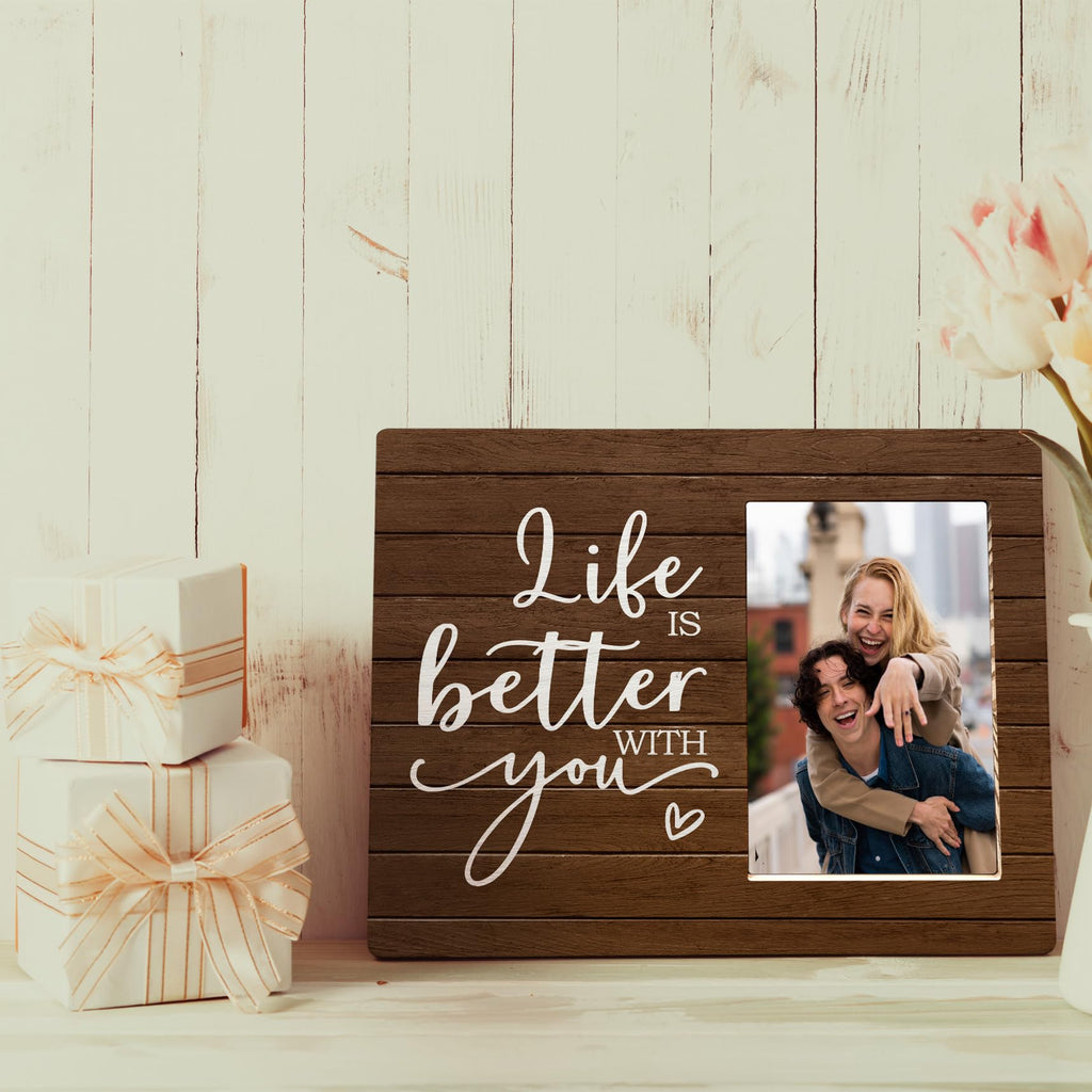 MAQIKA Wedding Picture Frame, Couples Picture Frames, Love Wedding Valentines Gifts, Engagement Gifts for Couples Newly Engaged, Life is Better with You Wood Photo Frame for 4x6 Photos