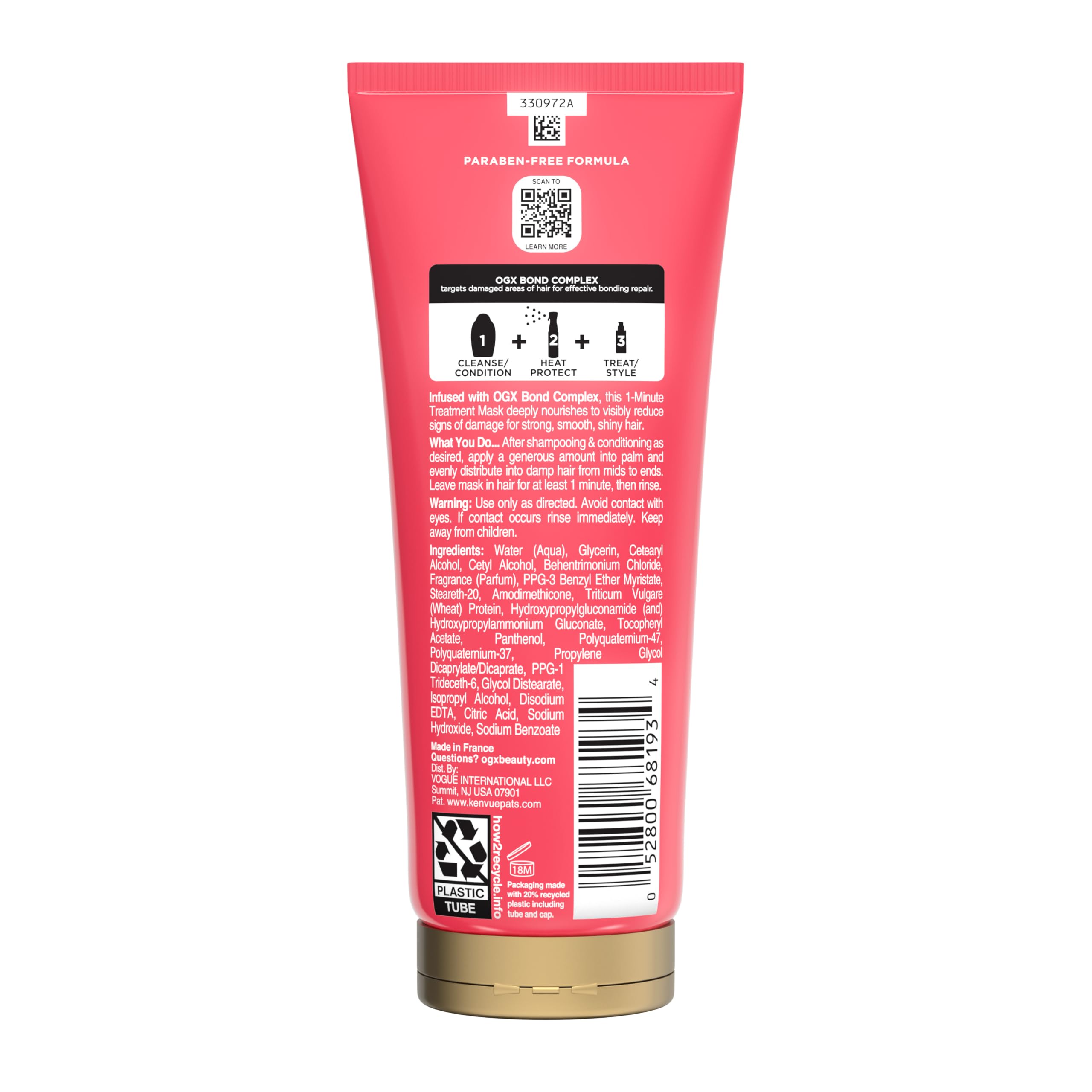 OGX Repair & Protect Bond Protein Repair 1-Minute Treatment Mask, Deep Conditioning Hair Mask Rapidly Repairs for Shiny, Smooth Hair That Lasts Between Washes, 6.7 fl. oz