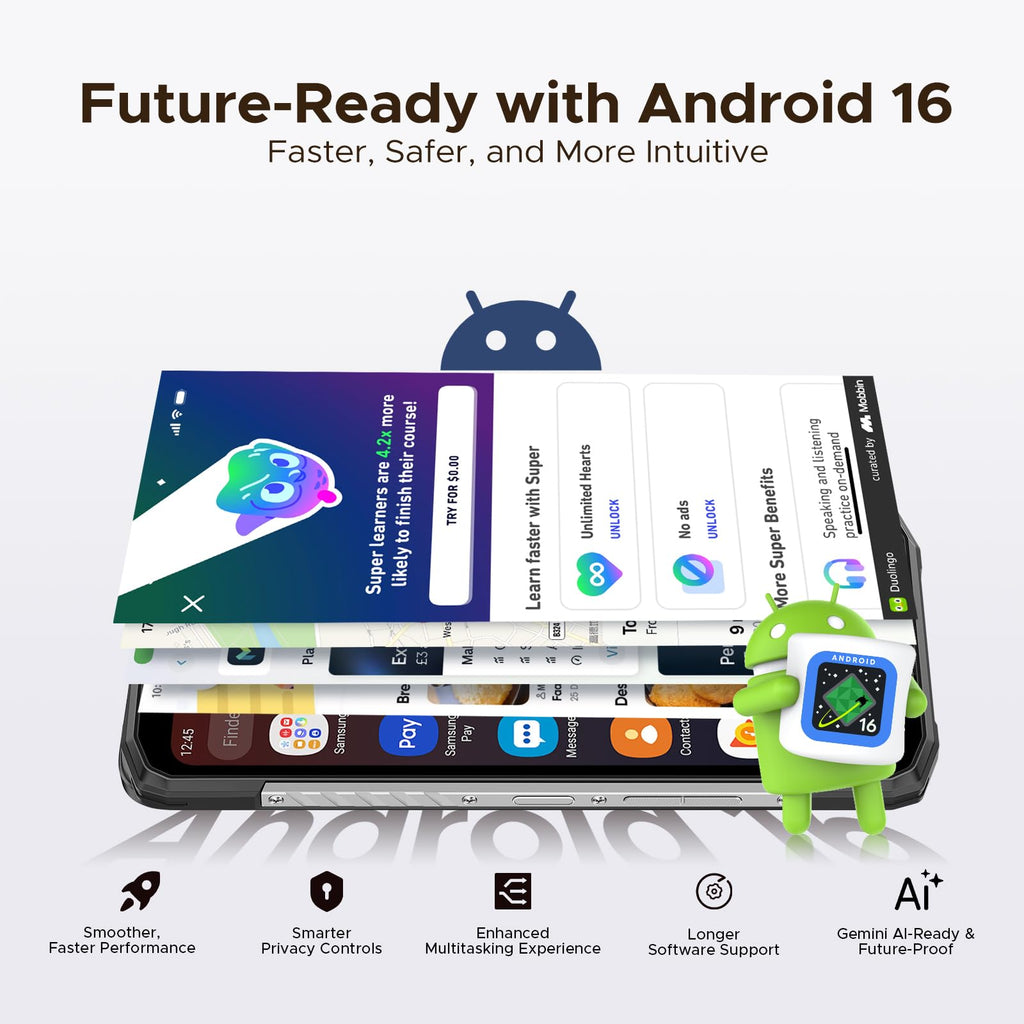 DOOGEE Blade10 Power (2026) Rugged Smartphone Unlocked,24GB+256GB/2TB, Android 16 with 10300mAh Rugged Phone, 6.6''HD+90Hz, 50MP Camera, 3 Card Slots/Face Unlock/Fingerprint/NFC/Wi-Fi6E/IP69K