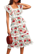 ETCYY Women's Summer Ruffle Maxi Dress Tiered Layed Chiffon Short Sleeve Beach Boho Floral Party Wedding Guest Long Dresses,Floral Wild,Small