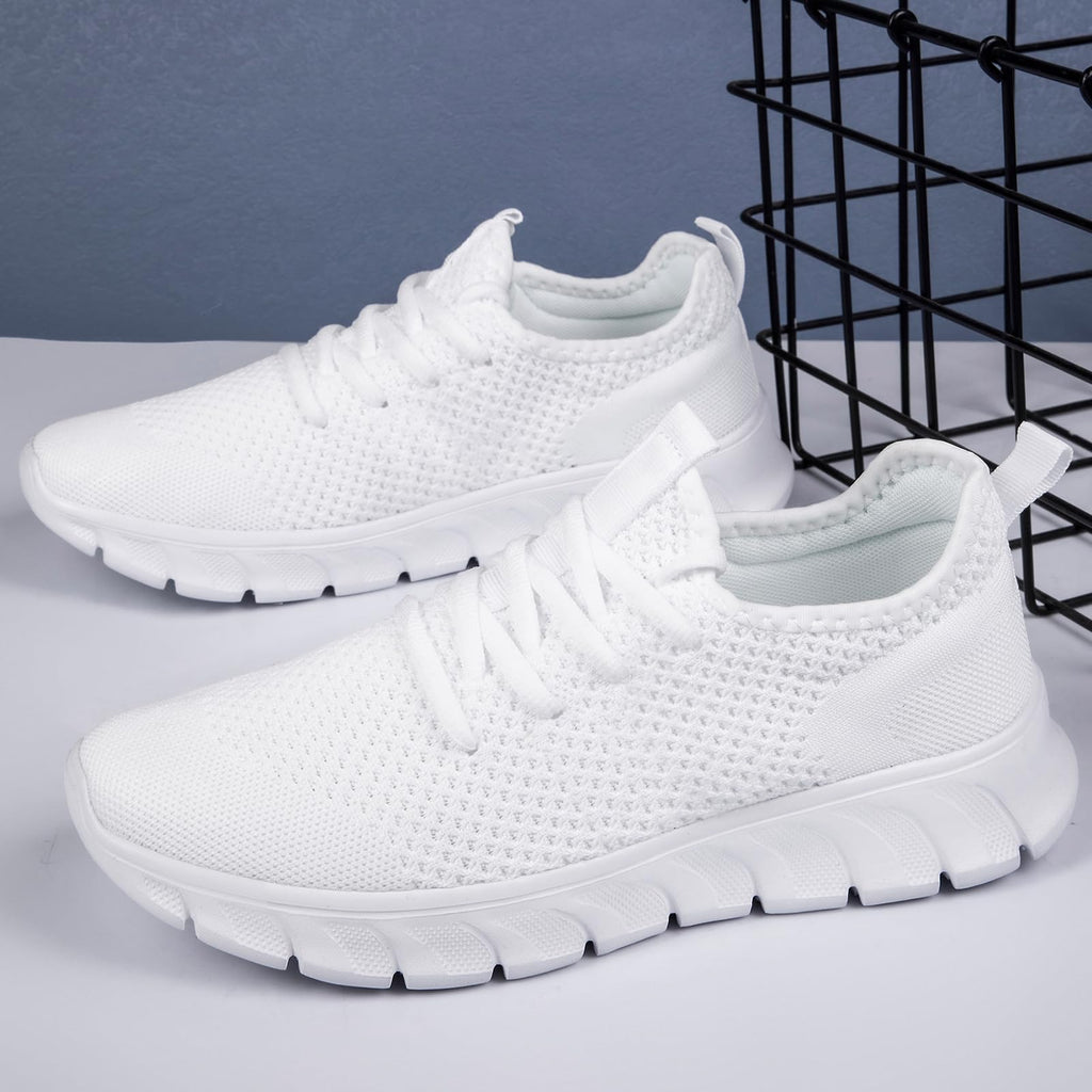 RJYWGS White Sneakers for Women Men Tennis Shoes Running Gym Sneaker Slip On Walking Lightweight Athletic Workout Fashion Sports Shoes White Size Women 8/ Men 6.5