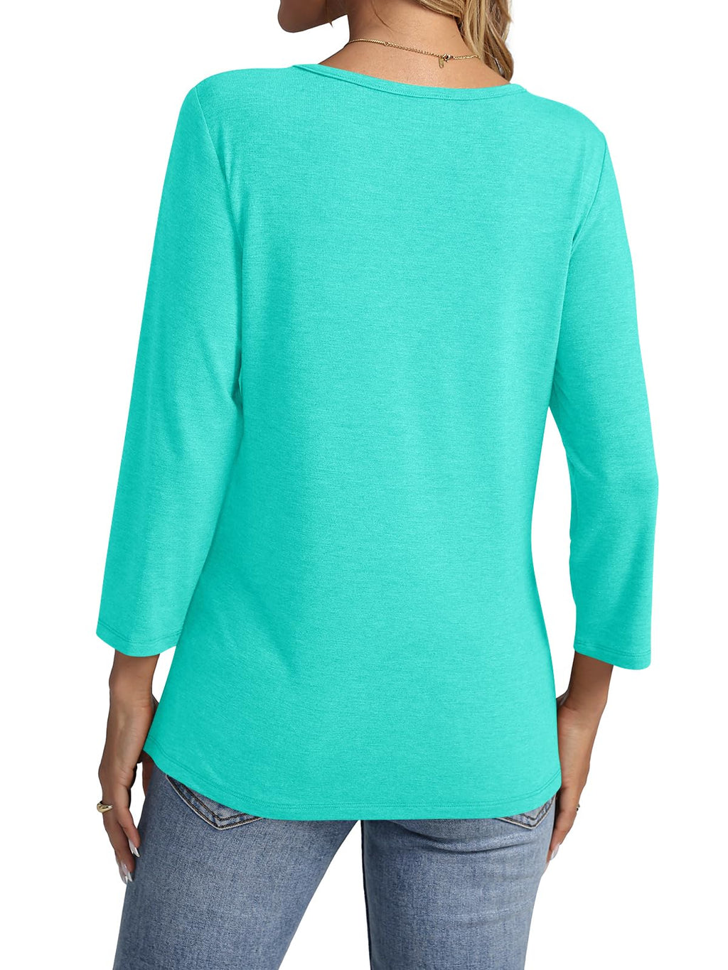 TICTICMISS V Neck T Shirts for Women 3/4 Length Sleeve Womens Tops Casual Loose Fit Tunics Tops Aqua