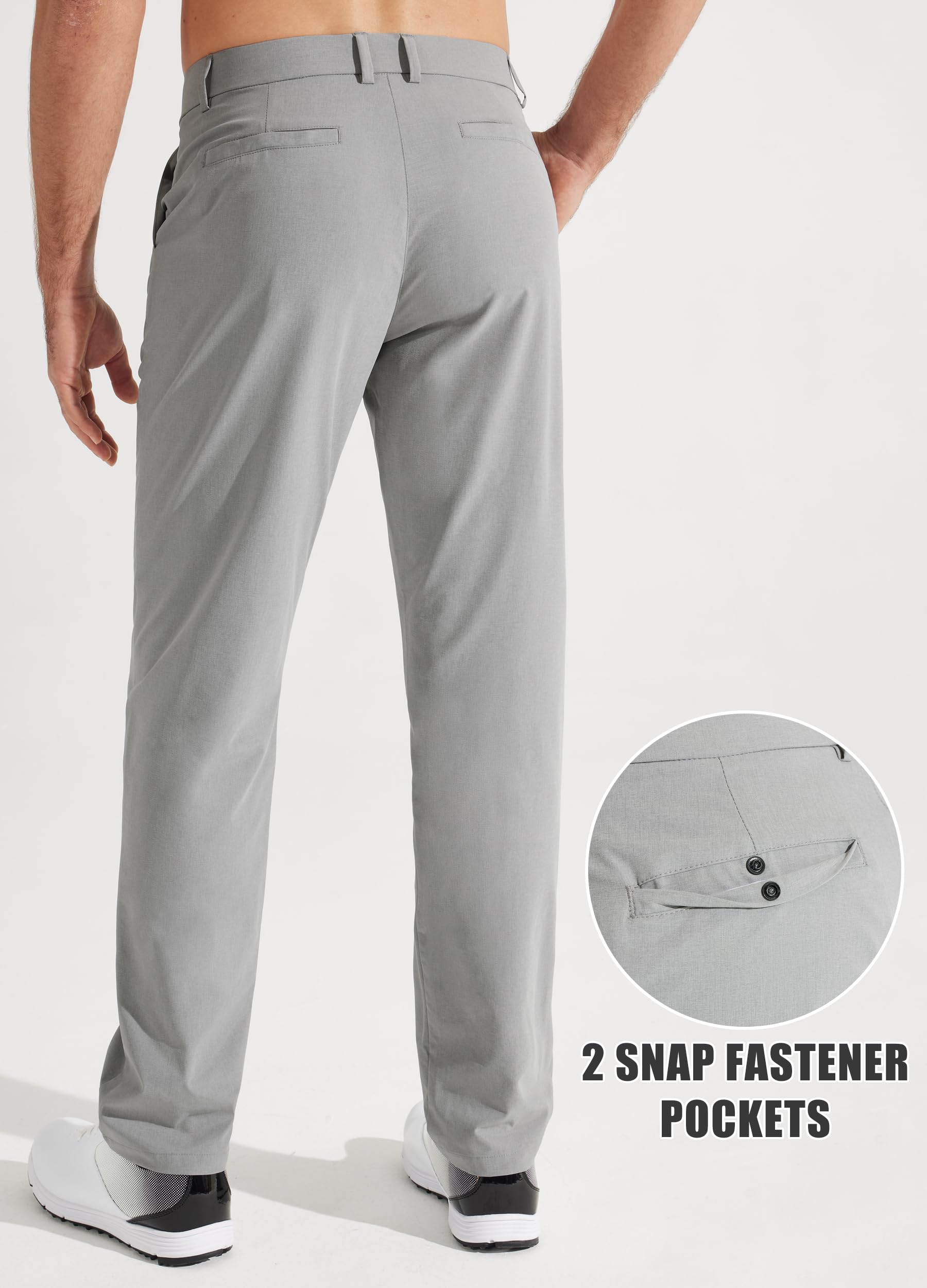 Libin Mens Golf Pants Stretch Work Dress Pants 30" Quick Dry Lightweight Business Casual Pant for Men Comfy Water Resistant, Light Grey, 34W x 30L