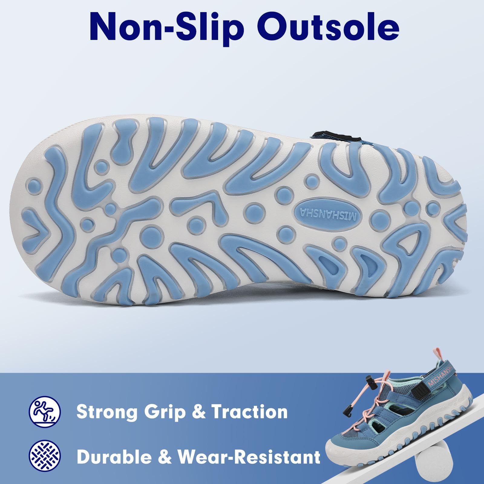 Mishansha Kids Outdoor Sport Sandals Closed Toe Adjustable Boys Girls Hiking Sandals Non-Slip Quick-Dry Water Sandal for Little Kid Size 11.5 Sky Blue