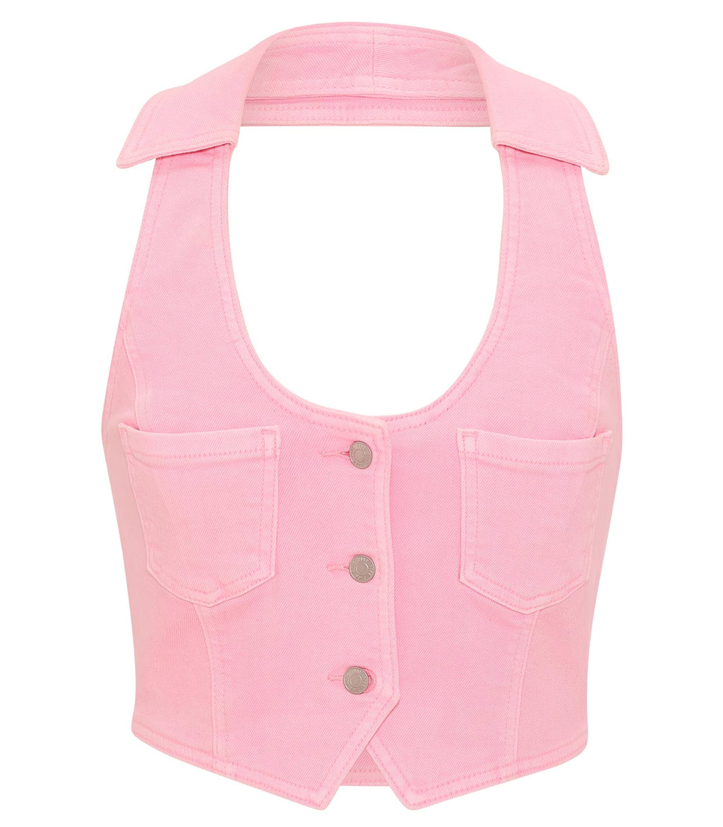 Victoria's Secret Pink | Elle Denim Halter Top, Pink Lollipop, M