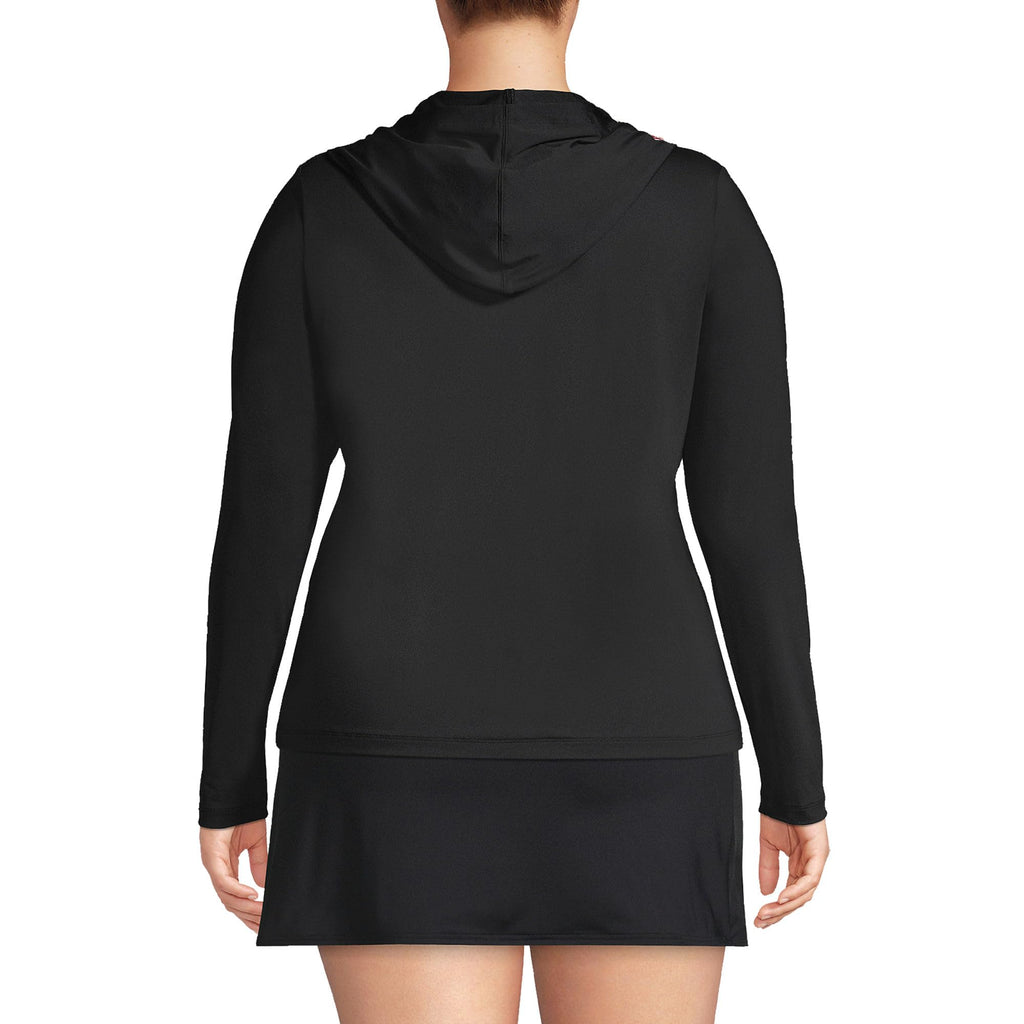Lands' End Women's Sunshade UPF 50 Hooded Zip Front Rash Guard Black Petite X-Small