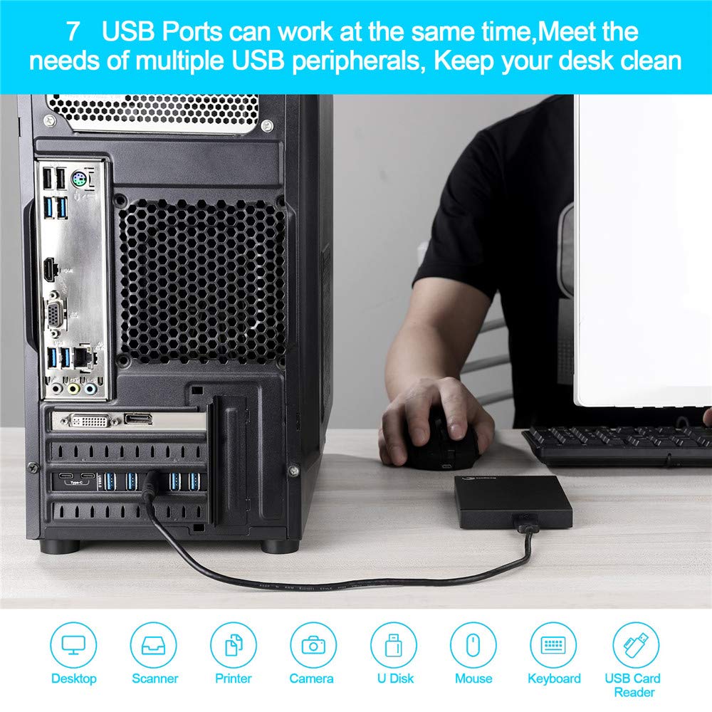 YEELIYA PCIE USB 3.0 Expansion Card 7 Ports (5X Type-A and 2 USB C) PCIe Card Super Speed PCI Express USB3 Hub Controller Adapter for Windows 11/10/8/7/XP and MAC OS/Linux
