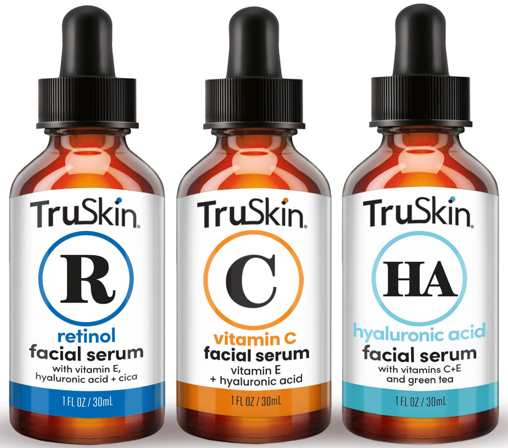 TruSkin Face Serum Trio – Vitamin C, Retinol & Hyaluronic Acid Anti-Aging Serums for Face – AM, PM & All-Day Skincare Routine – Brightening, Smoothing & Hydrating Facial Serums, 1 fl oz Each