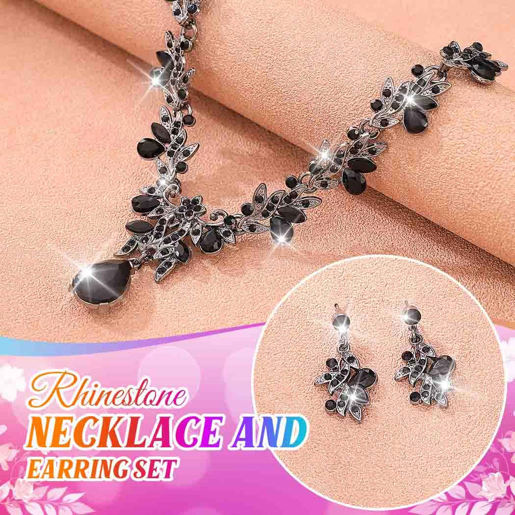 Brishow Jewelry Sets for Women Black Rhinestone Necklace Earrings Set Silver Leaf Costume Jewelry for Prom Formal Events