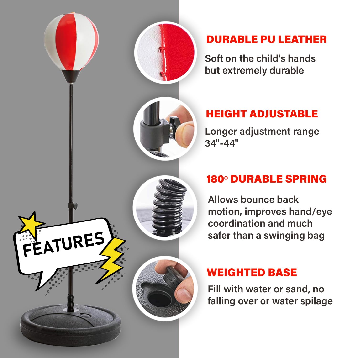 Whoobli Punching Bag for Kids and Toddler Incl Boxing Gloves| 3 4 5 6 7 8+ Years Old Adjustable Kids Boxing Bag with Stand| Sports Toy for Boys| Ideal Christmas Birthday Gift for Children; New 2026