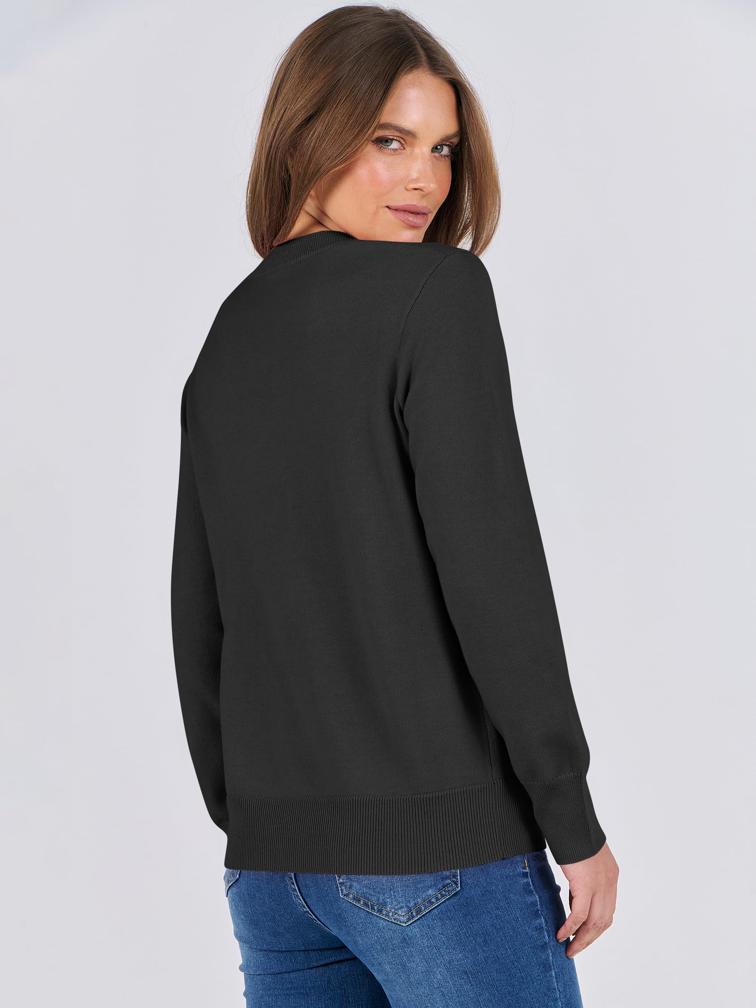 ANRABESS Sweaters for Women Long Sleeve Lightweight Crewneck Soft Basic Knit Loose Fit Pullover Top 2025 Fall Trendy Outfits Black Small