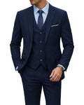 YND Men's Slim Fit 2 Button 3 Piece Suit Set, Blazer Jacket Vest Pants and Tie, Solid Wedding Dress Tux and Trousers Deep Blue