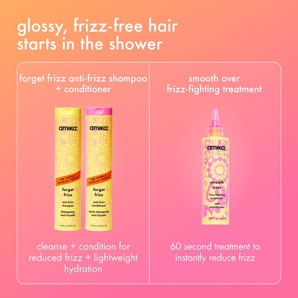 amika forget frizz anti-frizz shampoo, 275ml | smoothing, humidity protection, up to 72 hour frizz control + lightweight hydration, for medium to thick coarse hair types 2a-4c