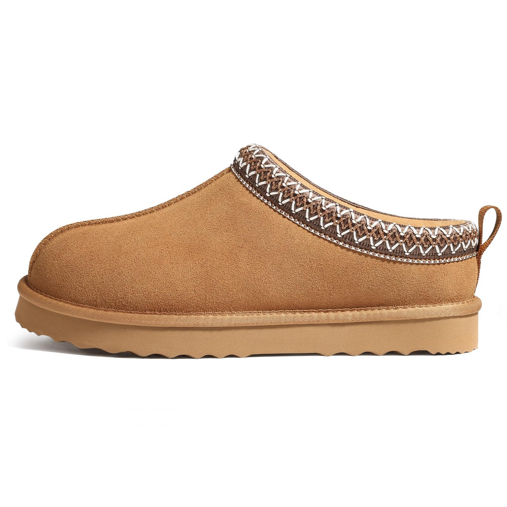 bebealy Genuine Suede Fuzzy Slippers for Women Winter Warm House Shoes Cozy Mini Boots for Indoor Outdoor, Chestnut 39