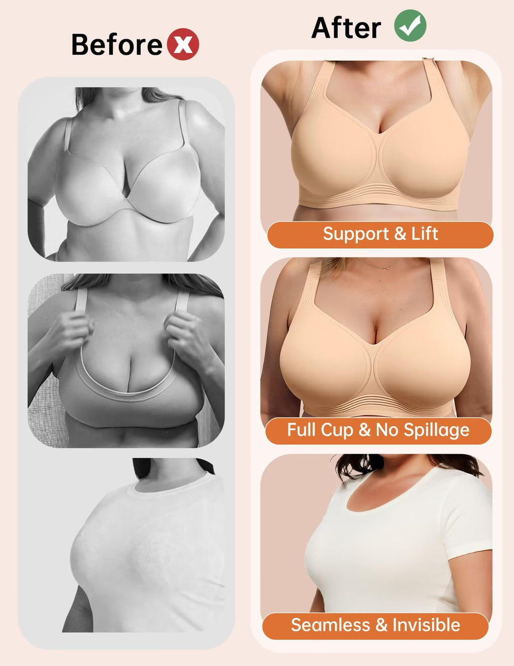 Vertvie Jelly Bras for Women Plus Size Minimizer Soft Wireless Push Up Bra Full Supportive Older Lift Back Coverage Bralette(Skin,40DD)