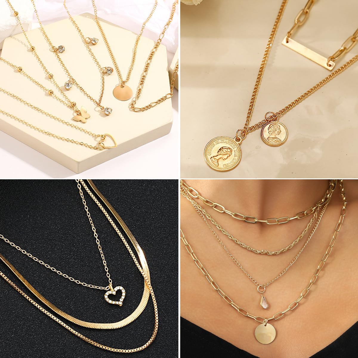 IFNODO 98pcs Gold Jewelry Set for Women Trendy Costume Jewelry Gold Plated Necklace Bracelet Gold Earrings And Rings Set for Women Friendship Gift Set