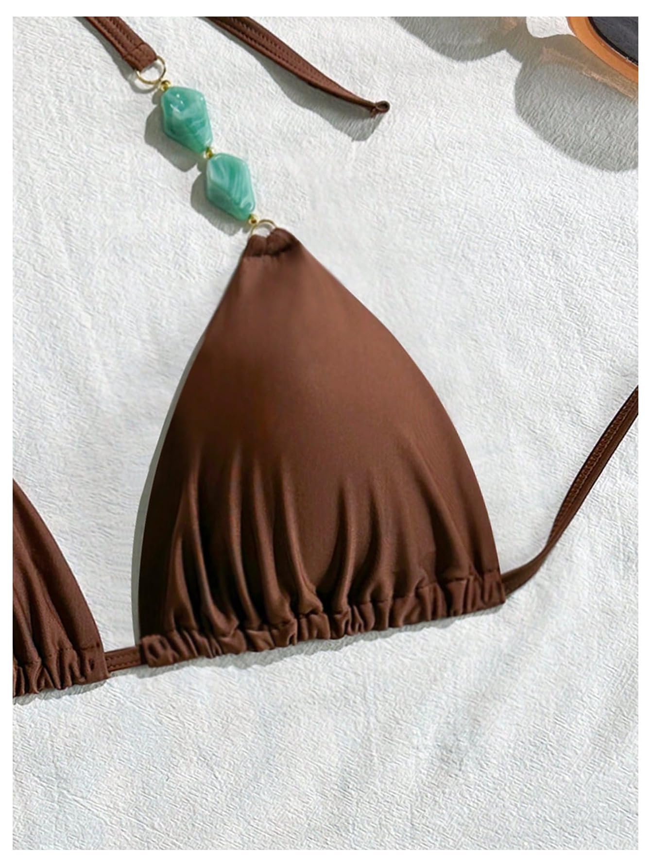 WDIRARA Women's Plus Size Triangle Bikini Tops Halter String Boho Swimsuit Tops Coffee Brown XX-Large Plus