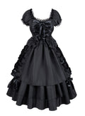 GOLDSTITCH Womens Gothic Lolita Dress Classic Black Layered Lace-up Fancy Dress Costume