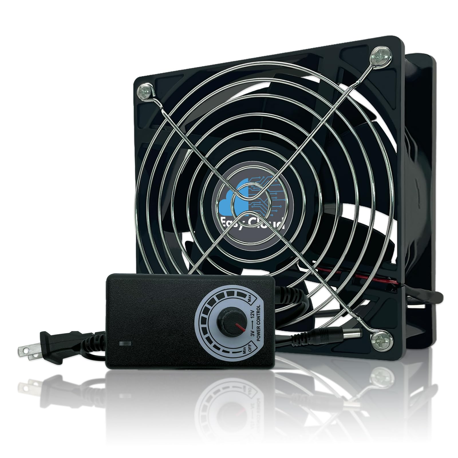 Easy Cloud Computer Fan with AC Plug, 120mm Variable Speed Axial Muffin PC Fan with Controller 120V 110V 220V Small 12V Case Cooling for PC Server Cabinet DVR TV Router Receiver Xbox Greenhouse
