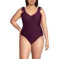 Lands' End Women's Tie Shoulder Ribbed Flutter Tankini Top 2 Dark Wine Ottoman