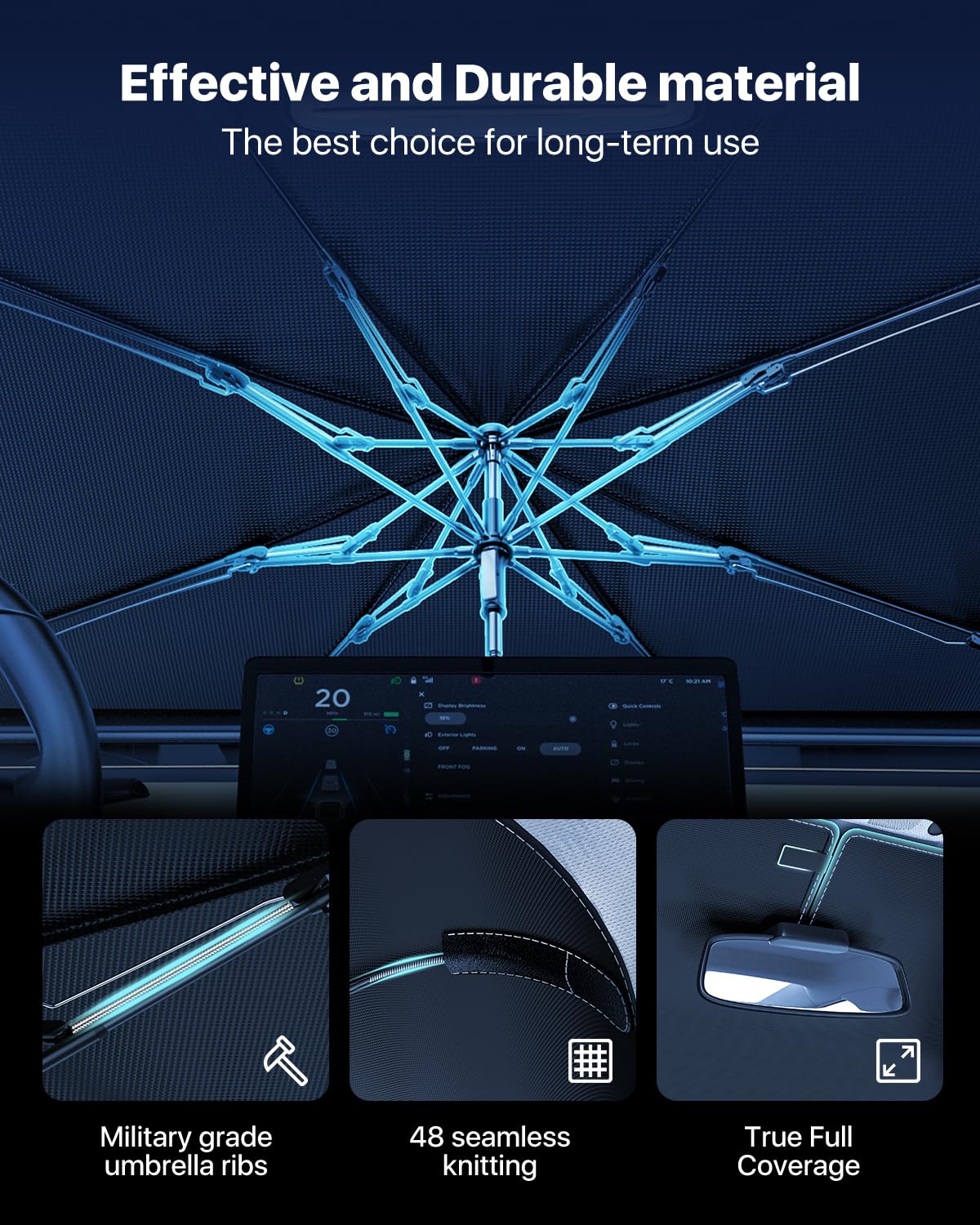 Upgrade Nmoiss Windshield Sun Shade Umbrella - [Vinyl Coating Heat Shield] Protect Car from Sun Rays & Heat Damage Keep Cool and Protect Interior, Spring Structure Edge Medium 56" L x 31" W