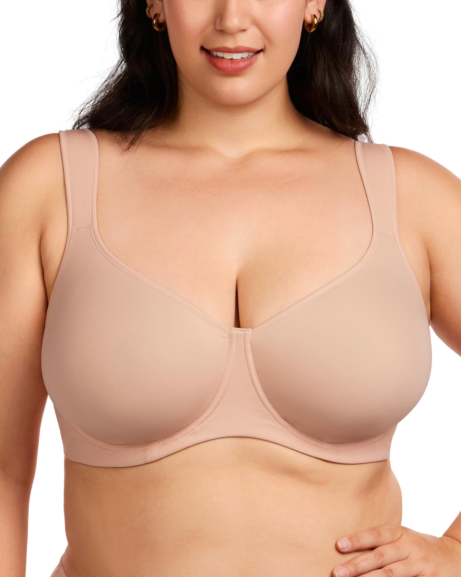 HSIA Bras for Women Minimizer Full Coverage, Plus Size T Shirt Unlined Underwire Smooth Bra, Seamless Cups Joan Ultimate Soft Taupe Beige