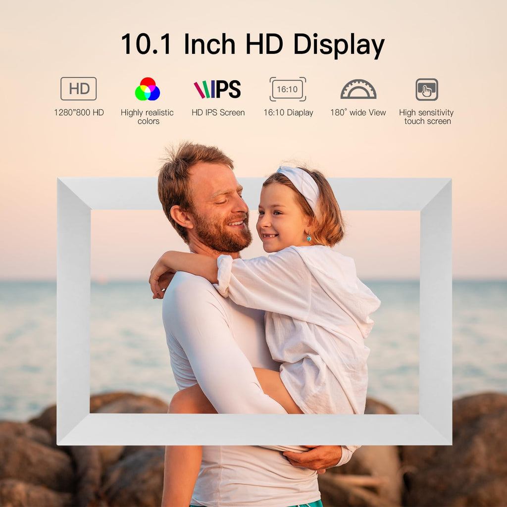 Anna Bella Digital Picture Frame 10.1 Inch IPS HD Touch Screen WiFi Smart Digital Photo Frame with 32GB Storage, Auto-Rotate, Easy Setup to Share Photos or Videos Remotely via AiMOR APP White