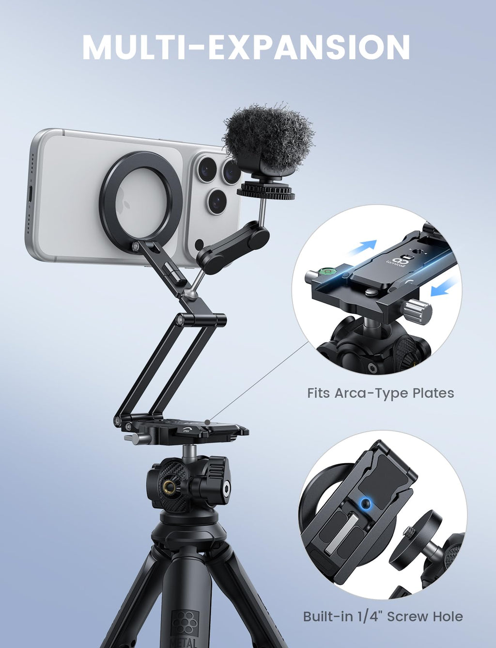 Lamicall for MagSafe Tripod Stand Dual-Side Magnetic with 1/4", Arca, Hook