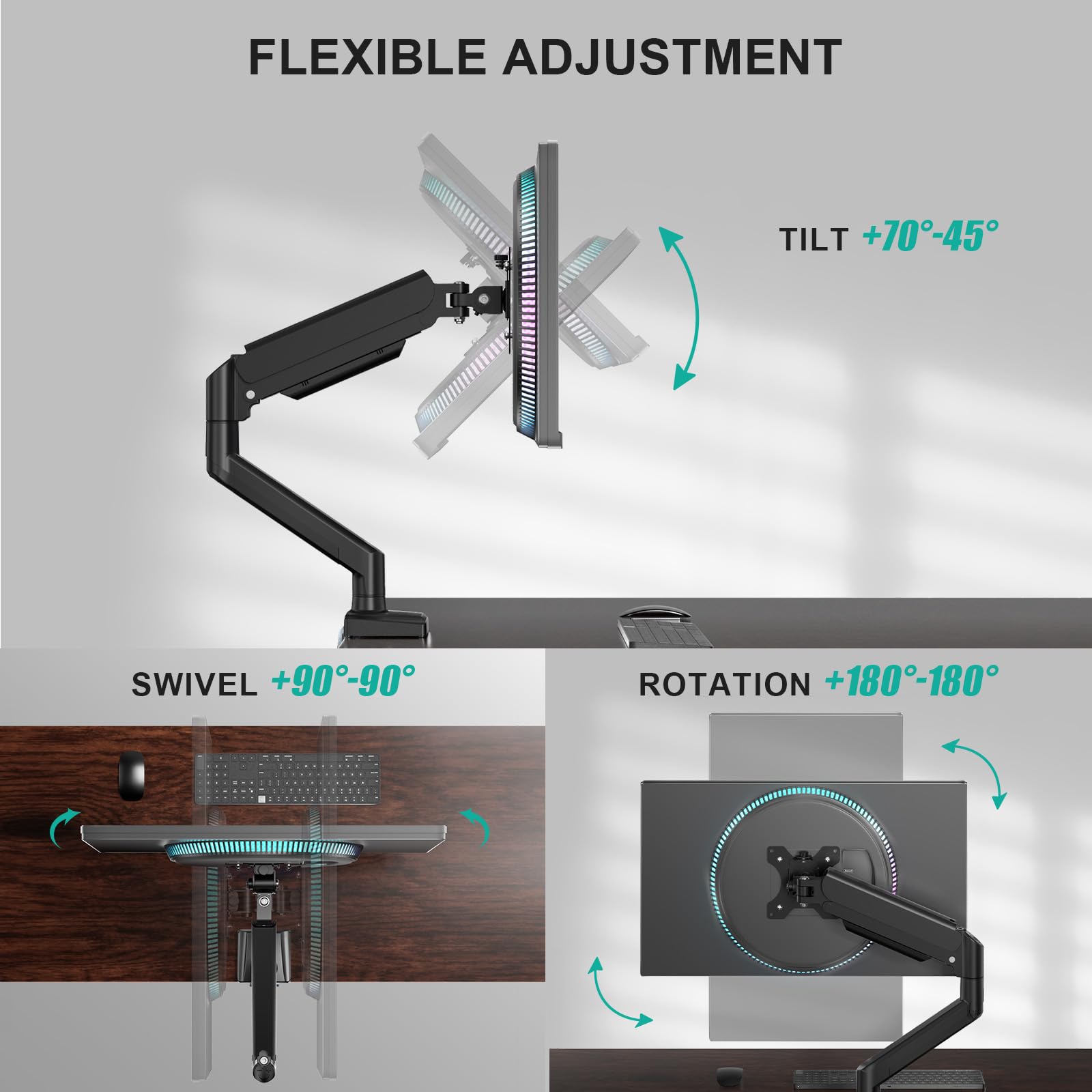 WALI Single Monitor Mount for 13-34 inch Screens, Adjustable Gas Spring Single Monitors Arm, Regular Screen up to 32 inch, 26.4lbs, Computer Monitor Stand for Desk, VESA 75/100mm (GSMP001N), Black