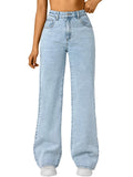 Trendy Queen Women High Waisted Straight Wide Leg Jeans Stretch Baggy Pants