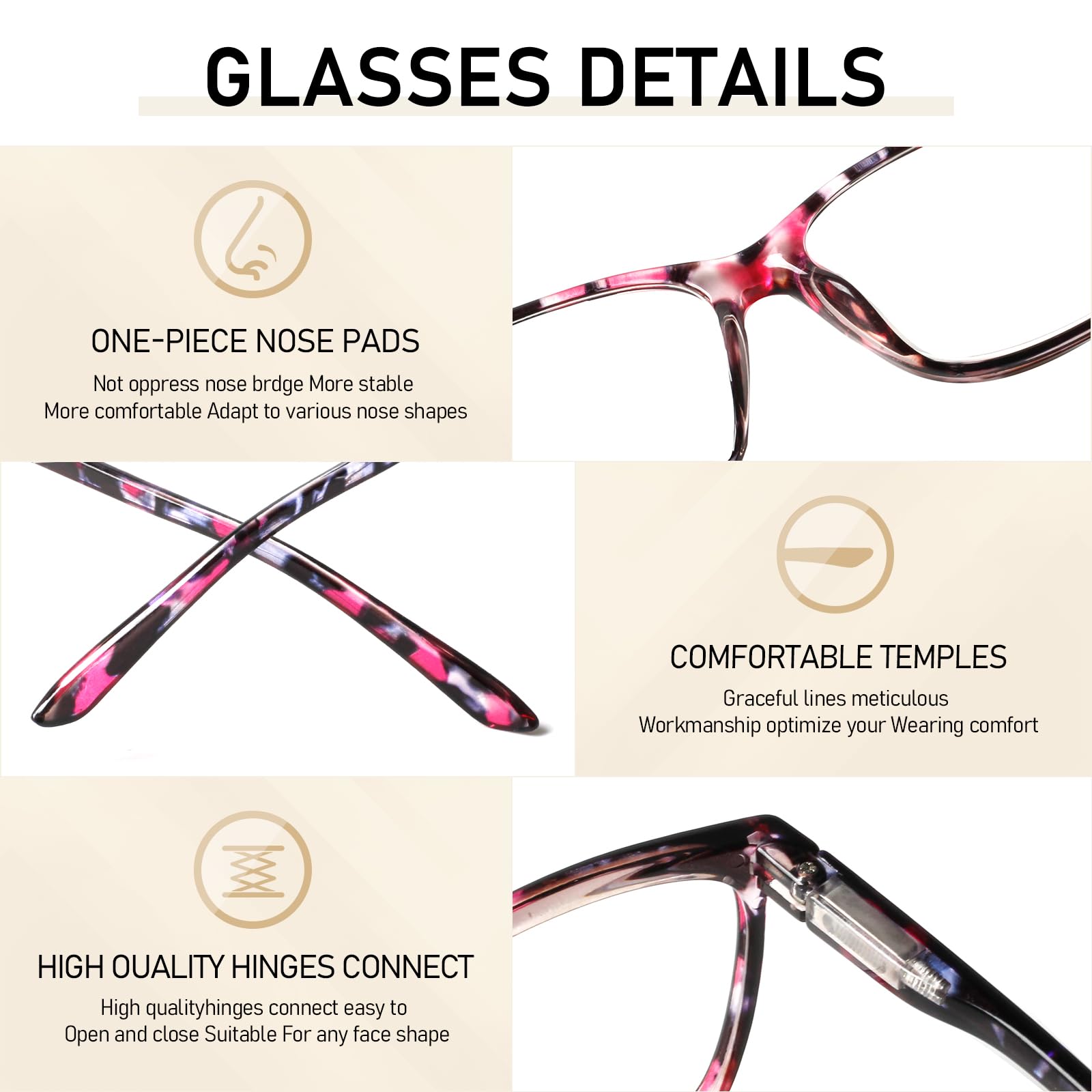 SIGVAN Ladies Reading Glasses Blue Light Blocking Spring Hinge Fashion Pattern Print Eyeglasses for Women (multicolour, 3.00)