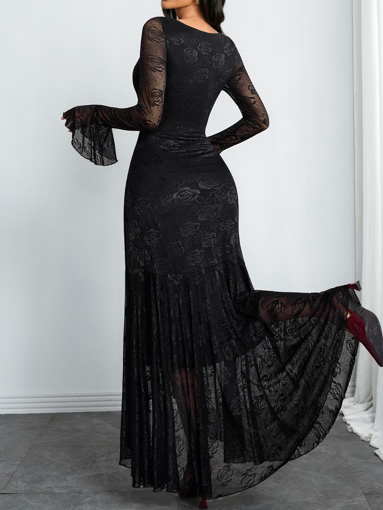 GothDark Plus Size Cocktail Dress with Sleeves Holiday Party Dresses for Women Women's Clothes Black X-Large Fits US Size 12