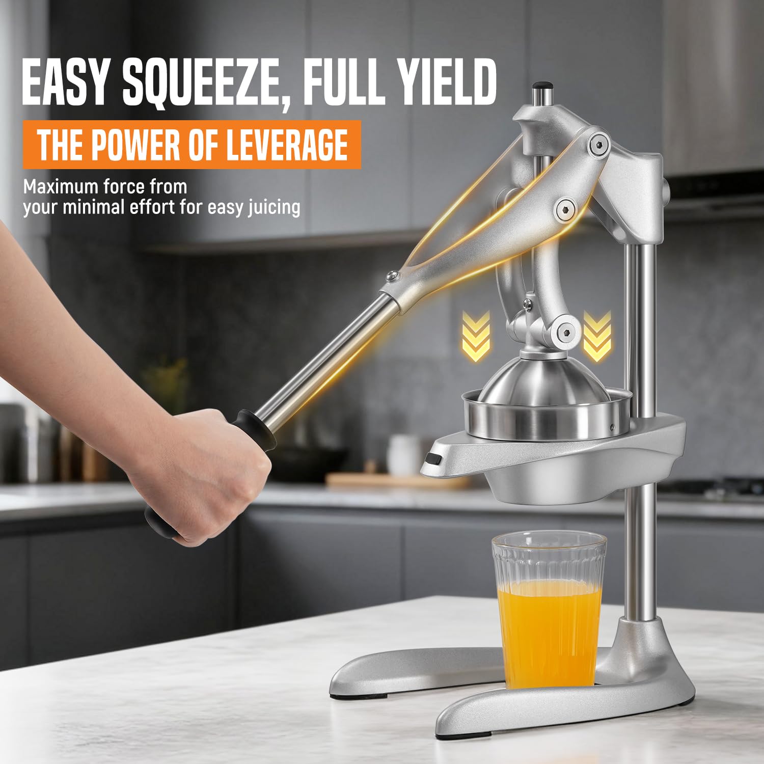 Manual Juicer, AMOHEE Stainless Steel Orange Juicer Squeezer for Citrus Lemon Pomegranate, Easy to Use & Clean Countertop Hand Press
