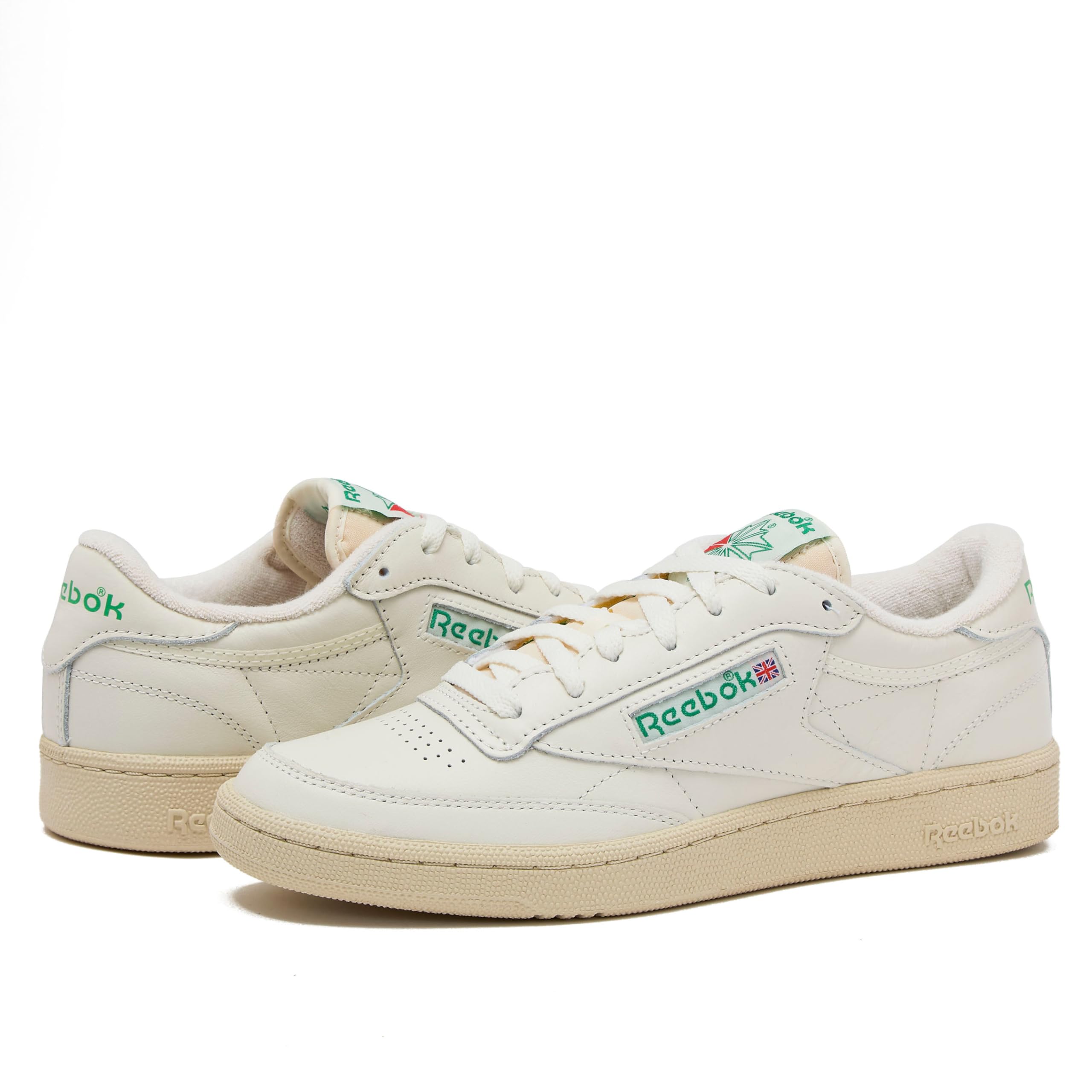 Reebok Club C Vintage Tennis Sneakers for Men, Casual White Mens Shoes, Size 7 to 15, Top-Chalk/Paperwhite/Glen Green, 9.5