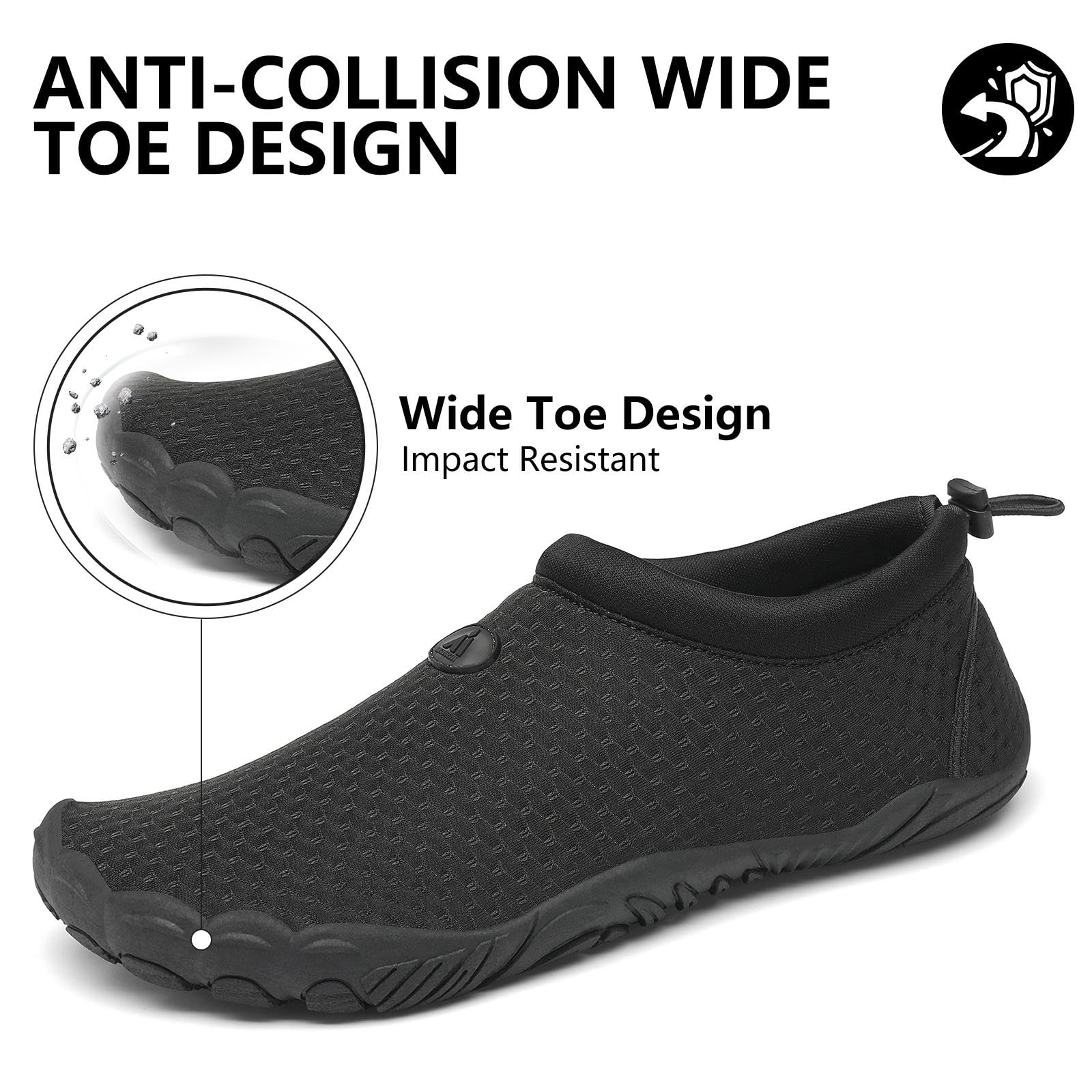 Mishansha Womens Mens Water Shoes Wide Toe Box Swim Beach Barefoot Shoes Quick Dry Non Slip Lividity Black 8.5 Women/6.5 Men