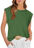 Womens Summer Tops Trendy 2026 Spring Clothes Business Casual Summer Outfits Beach Vacation Clothes Work Teacher Cap Sleeve T Shirts Basic Tee Fashion Clothing Floral Print Green Polka Dots S