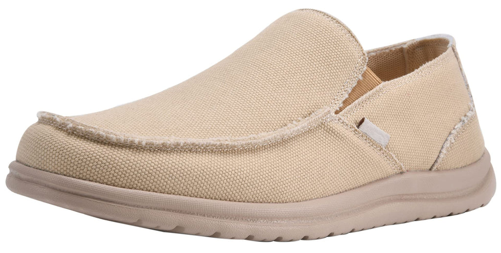 Canven Mens Canvas Slip On Loafers Deck Shoes Walking Lightweight Causal Slip-ons (Light Khaki, EU 45/US 11)