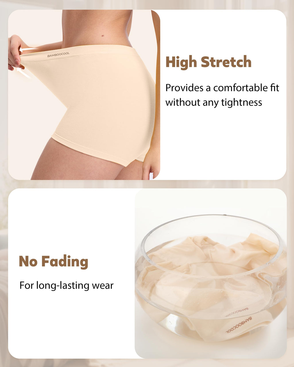 BAMBOO COOL Womens BoyShorts Underwear Seamless Boxer Briefs Mid Waist Full Coverage Moisture Wicking Ladies Panties 5 Pack