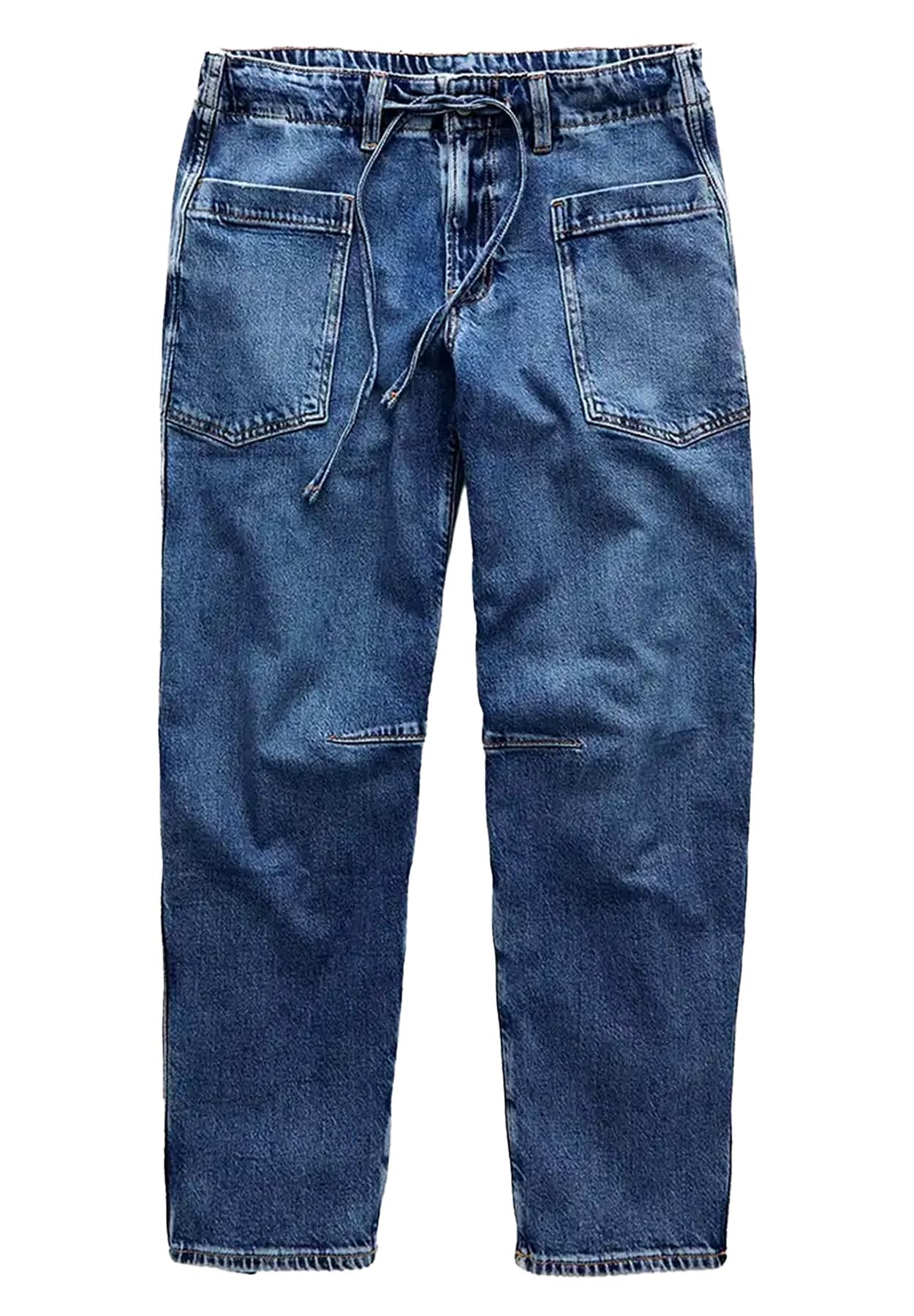 longlugoo Women's Baggy Barrel Jeans Casual Boyfriend Mid Rise Wide Leg Denim Pants with Drawstring Blue