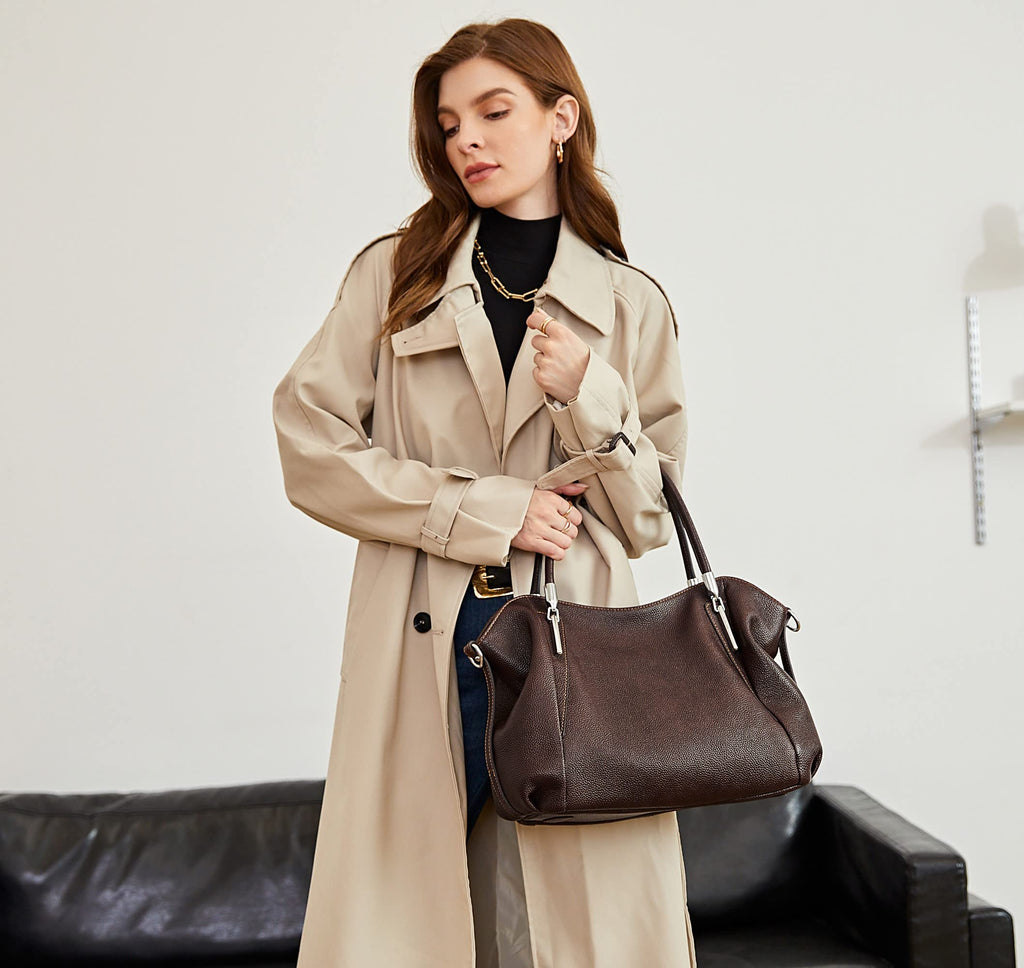 HESHE Women's Leather Shoulder Bag Trendy Designer Tote Bag Sacthel Purse Large Capacity Travel Bag Crossbody Hobo Bags (Coffee)