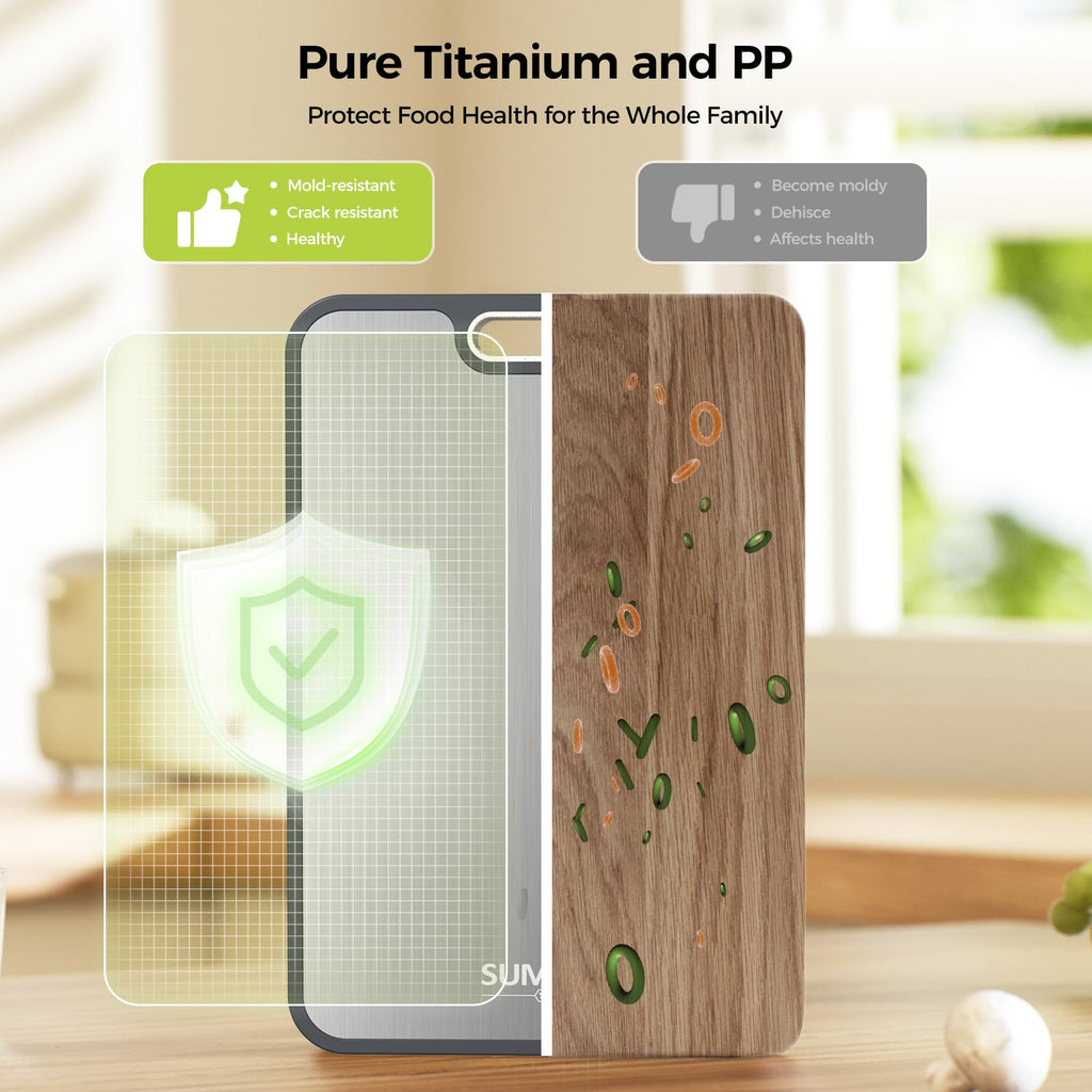 Titanium Cutting Board, Double Sided Food Grade Pure Titanium/PP, Cutting Board for Kitchen, Easy to Clean Large Size [18”*12.5”+15.5”*10.5”+12”*8.5”]