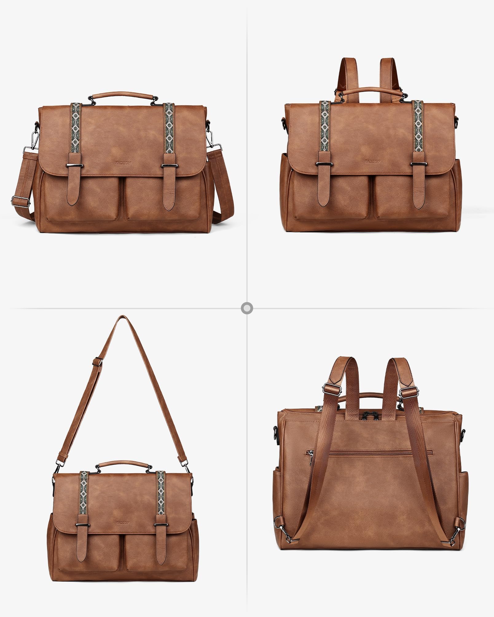 FADEON Messenger Bag for Women, Designer Leather Satchel Backpack Purses Large Laptop Briefcase Multi Pocket Shoulder Bags