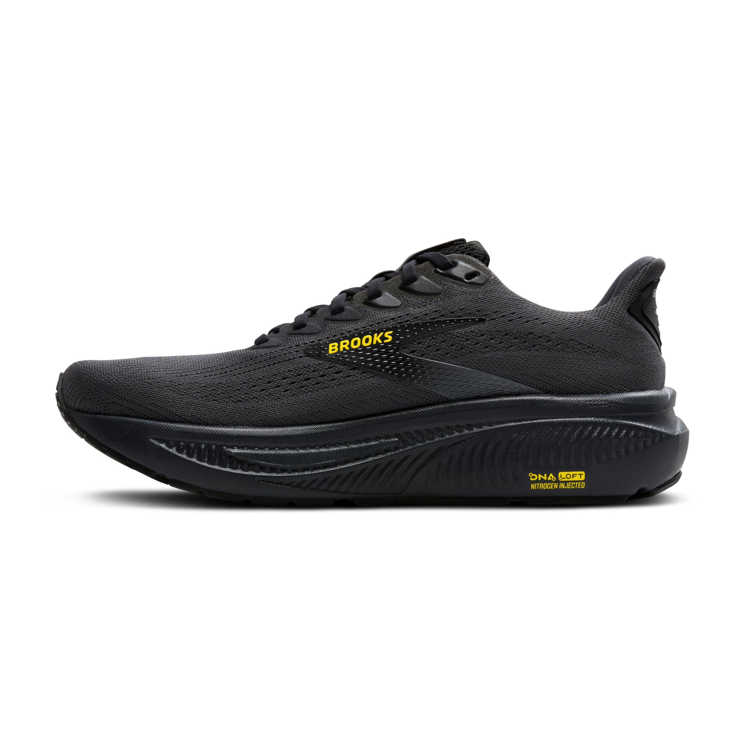 Brooks Men’s Ghost 17 Neutral Running Shoe - Ebony/Black/Yellow - 12 Medium