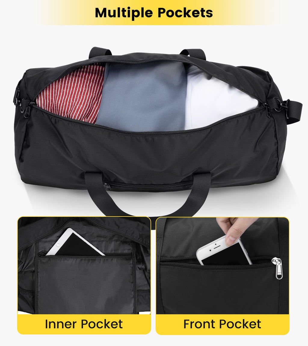 Vorspack Small Duffel Bag 20 Inches Foldable Gym Bag for Men Women Duffle Bag Lightweight with Inner Pocket for Travel Sports - Black