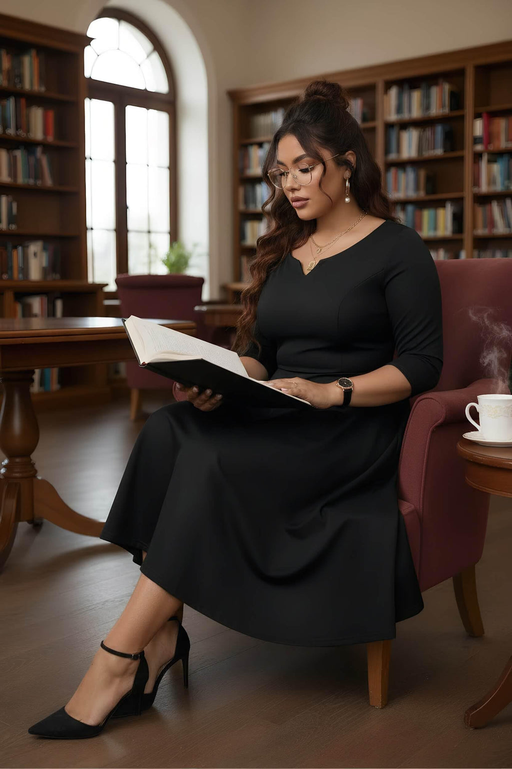 Runwind Plus Size Black Dresses for Curvy Women Fit and Flare Swing Semi Formal Cocktail Wedding Guest Party Dress Black 5XL