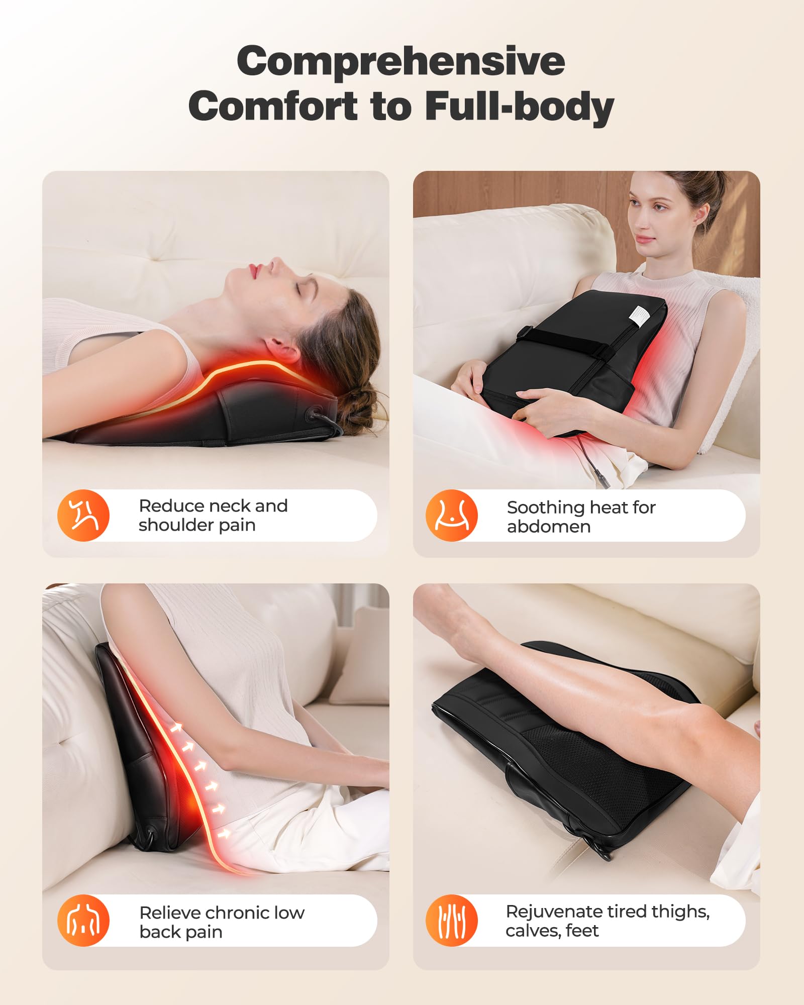 OMASSA Shiatsu Neck Massager with Heat, 3D Kneading Back Massage Pillow for Pain Relief, Massagers for Neck and Back, Shoulder, Leg, Gifts for Men Women Mom Dad, Stress Relax at Home Office and Car