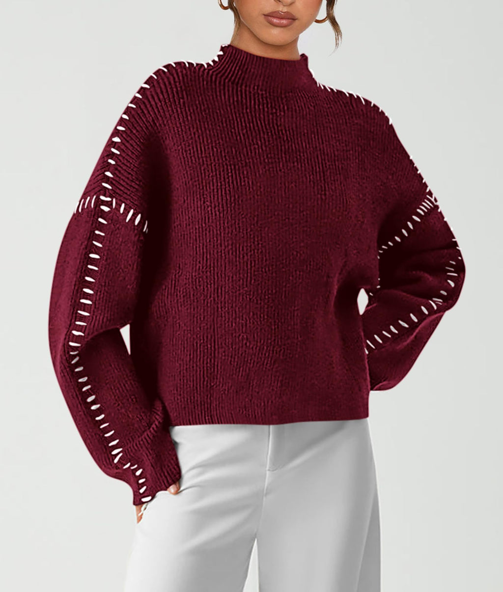 PRETTYGARDEN Women's Chunky Knit Sweaters 2026 Fall Long Sleeve Mock Neck Oversized Pullover Tops Winter Fashion Clothes (Wine Red,Large)