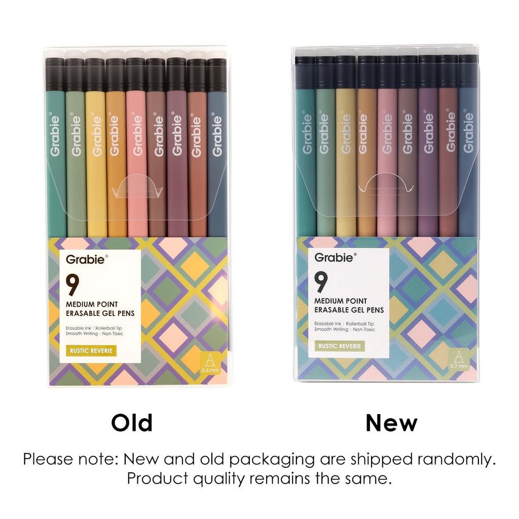 Grabie Erasable Gel Pens, 9 Color 0.7 mm Pens, Rustic Reverie